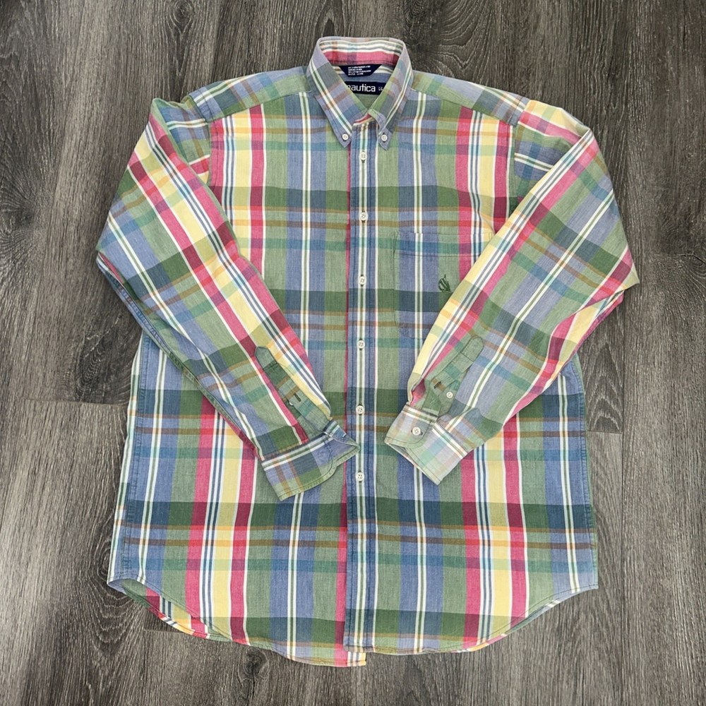 Nautica Men’s Large Multi Colored Flannel Look Button Up